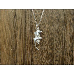 18" Sterling Silver Two Dolphins Pendant Necklace Vintage Minimalist Everyday